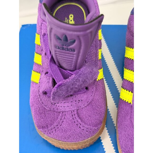 Adidas Kids Gazelle Purple with Yellow Stripes Sneakers size 6K - Picture 3 of 6